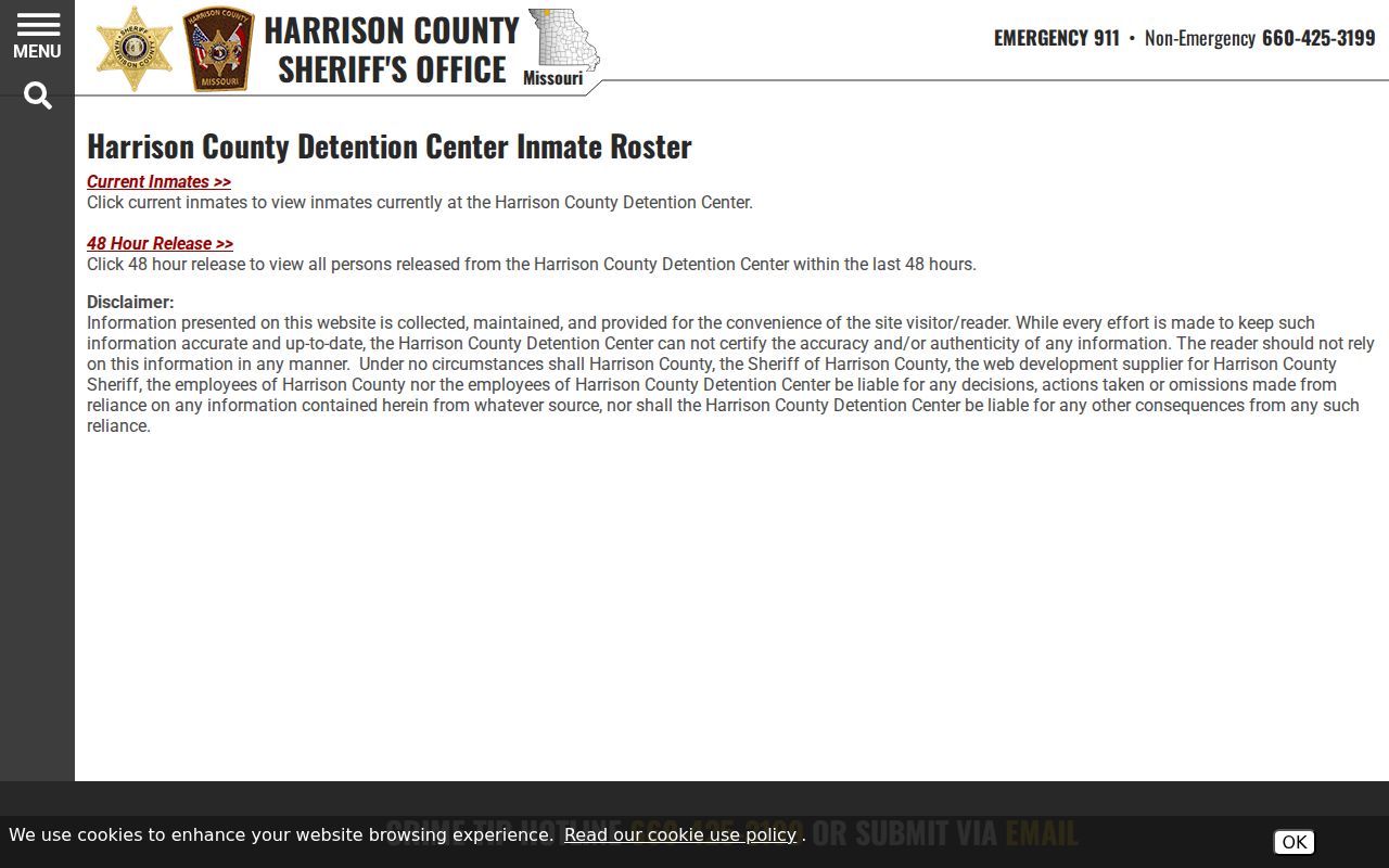 Gentry County arrest history shared Harrison County detention roster
