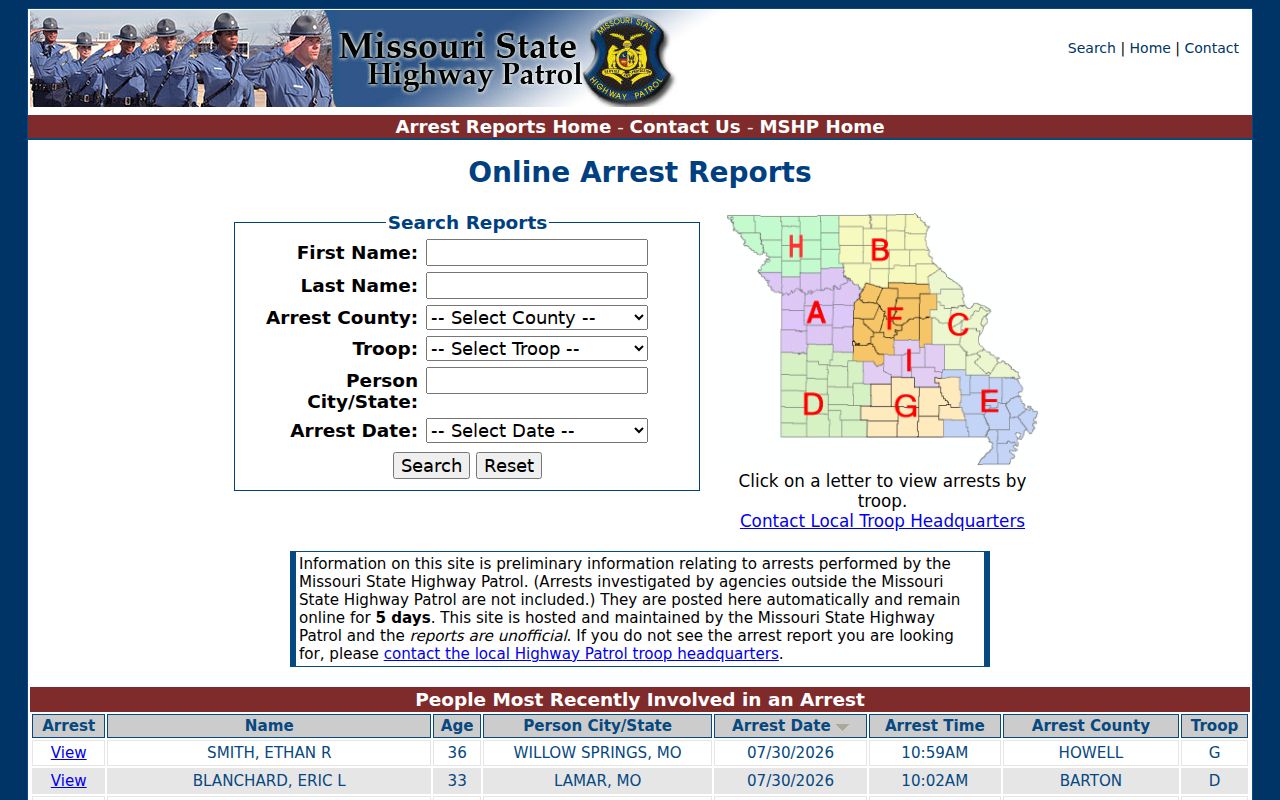 Gentry County arrest history official five-day Missouri Highway Patrol search